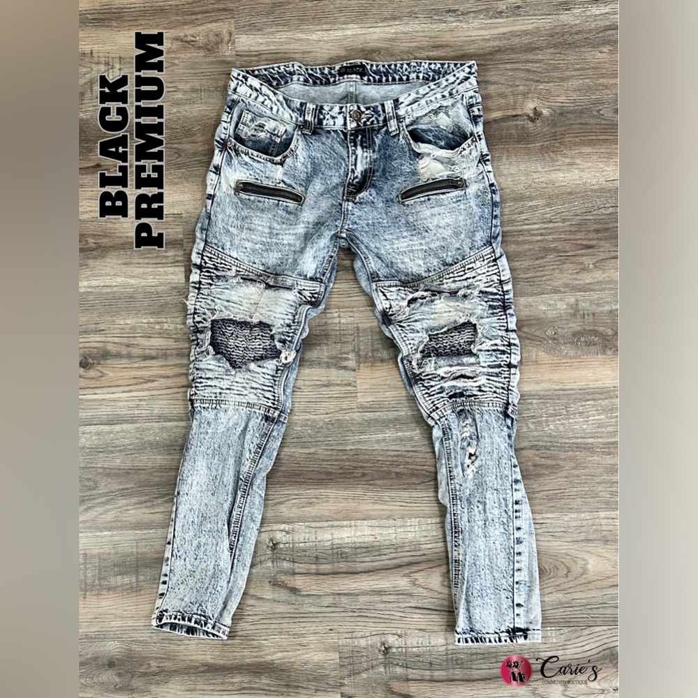 BLACK PREMIUM Acid Washed Distressed Skinny Jeans - 34/32